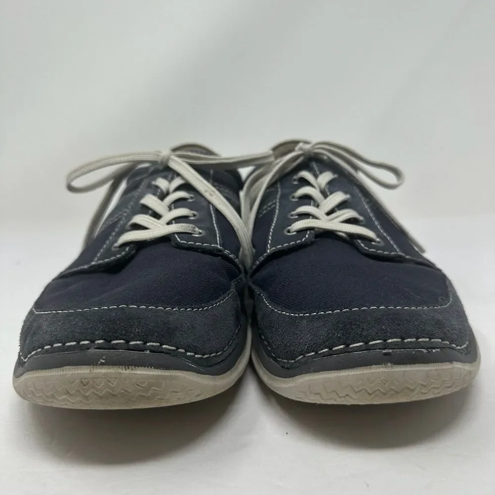 Clarks Shoes Mens 11 Navy Blue Canvas Lace Up Sneakers Soft Cushion Ortholite‎
